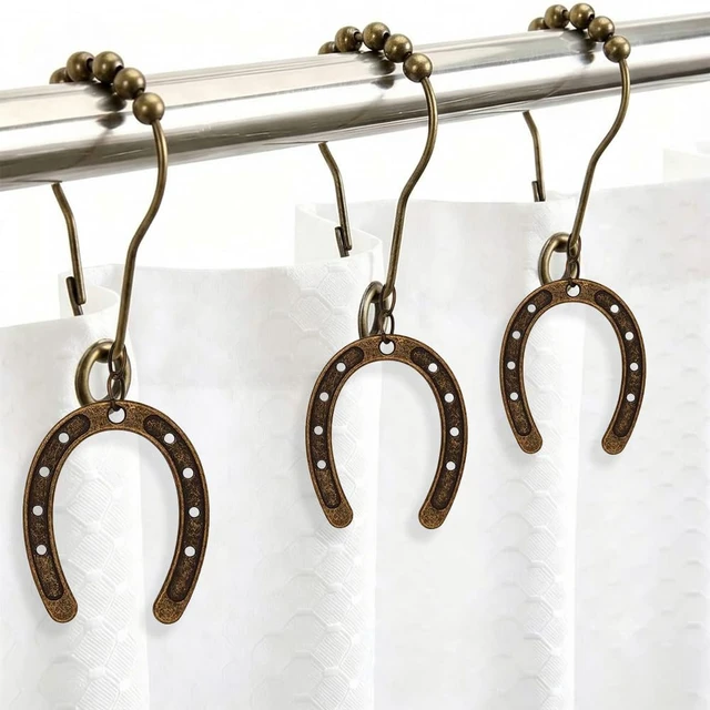 Alt view image 5 of 7 - Bronze, Home Bathroom Decor Set, 12Pcs Horseshoe Shower Curtain Hooks