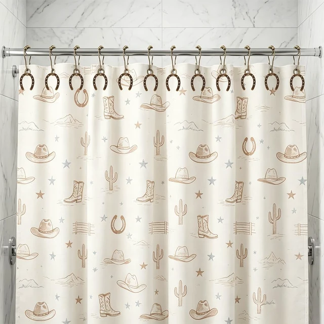 Alt view image 6 of 7 - Bronze, Home Bathroom Decor Set, 12Pcs Horseshoe Shower Curtain Hooks