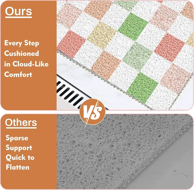 Alt view image 5 of 7 - Multicoloured Checkered, Home, Floor, Tub, Hotel, Kitchen, Soft Trimmable PVC Loofah Massage Bathmat for Shower, Quick Drying Mats with Drain Hole, Non Slip Loofah Shower Mat 32"x16"