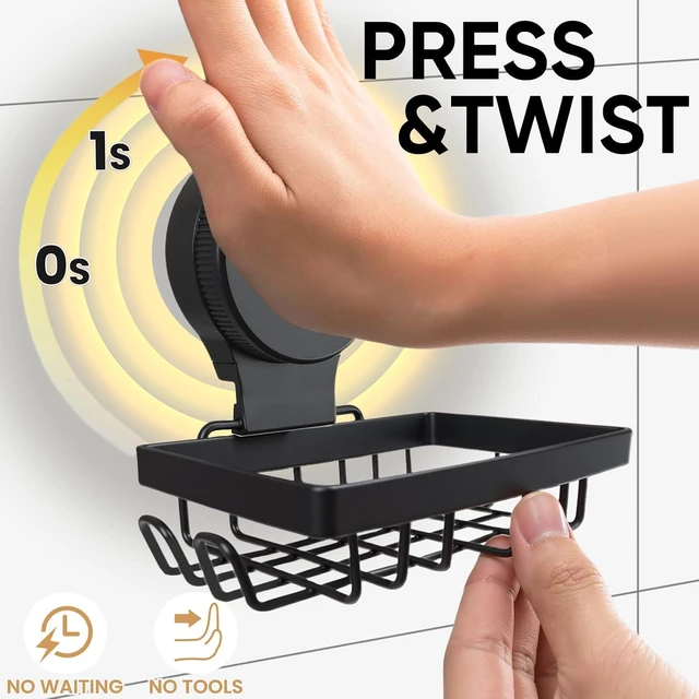 Alt view image 2 of 6 - 2-Tier), Drill-Free (Black, Kitchen, Rustproof Stainless Steel Sponge Holder for Tub, Draining Soap Saver Tray for Bathroom, Bar Shampoo Rack for Shower Wall, Soap Holder Bar Dish Suction Cup