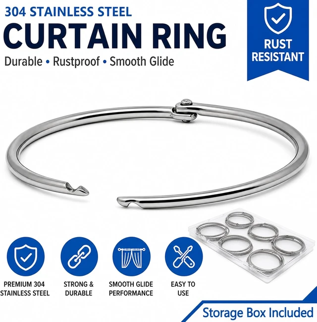 Alt view image 2 of 6 - 24PCS 304 Stainless Steel Shower Curtain Rings Rustproof 2.3 Inch