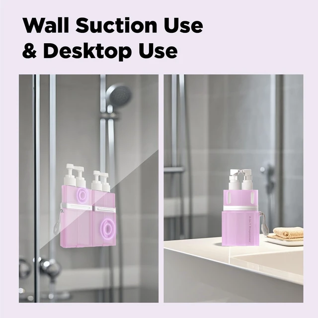 Alt view image 4 of 7 - Lotion.(Pink), Body Wash, Conditioner, TSA Approved Refillable Travel Size Toiletries Bottles Set with Suction Cup for Smooth Walls - for Shampoo, 4 in 1 Travel Toiletry Containers