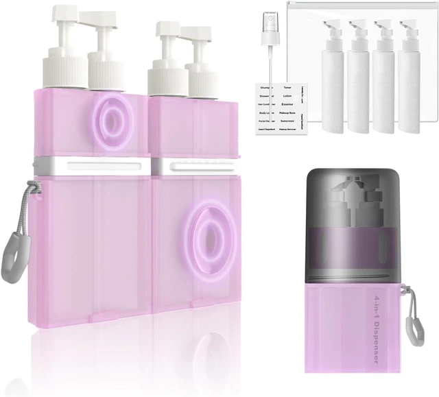Alt view image 2 of 7 - Lotion.(Pink), Body Wash, Conditioner, TSA Approved Refillable Travel Size Toiletries Bottles Set with Suction Cup for Smooth Walls - for Shampoo, 4 in 1 Travel Toiletry Containers