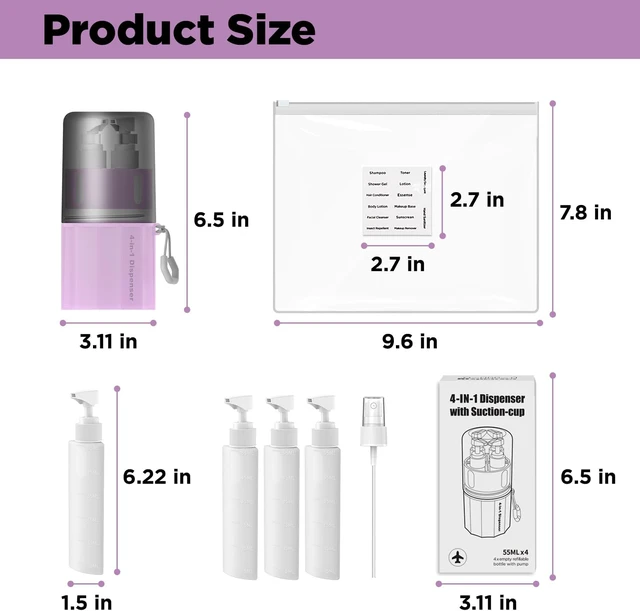 Alt view image 6 of 7 - Lotion.(Pink), Body Wash, Conditioner, TSA Approved Refillable Travel Size Toiletries Bottles Set with Suction Cup for Smooth Walls - for Shampoo, 4 in 1 Travel Toiletry Containers