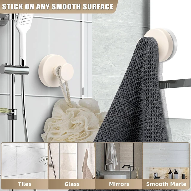Alt view image 3 of 7 - Milk White), Non-Porous Surfaces (2, Tile and Smooth, Mirrors, Glass, Kitchen, Loofah Mountable on Bathroom Walls, Robes, Suction Cup Hooks for Shower No-Drill Bathroom Hooks for Towels