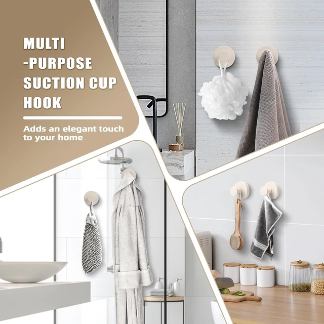 Alt view image 4 of 7 - Milk White), Non-Porous Surfaces (2, Tile and Smooth, Mirrors, Glass, Kitchen, Loofah Mountable on Bathroom Walls, Robes, Suction Cup Hooks for Shower No-Drill Bathroom Hooks for Towels