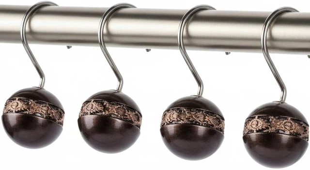 Main image of Dublin Brown Shower Curtain Hooks Decorative | Set of 12