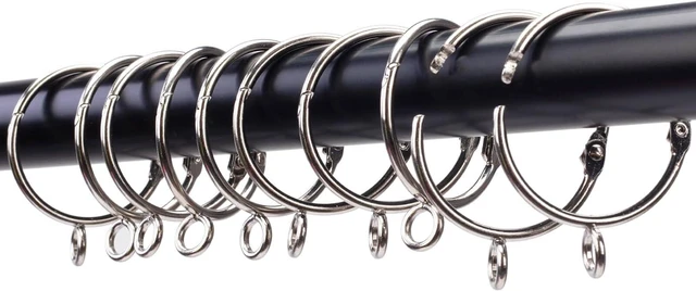 Main image of Shower Curtain Rings 24pcs Silver, 1.5inch Heavy Duty Rustproof Metal Drapery Rings, Openable Curtain Rings with Eyelets