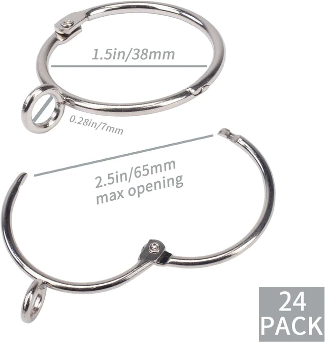 Alt view image 2 of 7 - Shower Curtain Rings 24pcs Silver, 1.5inch Heavy Duty Rustproof Metal Drapery Rings, Openable Curtain Rings with Eyelets