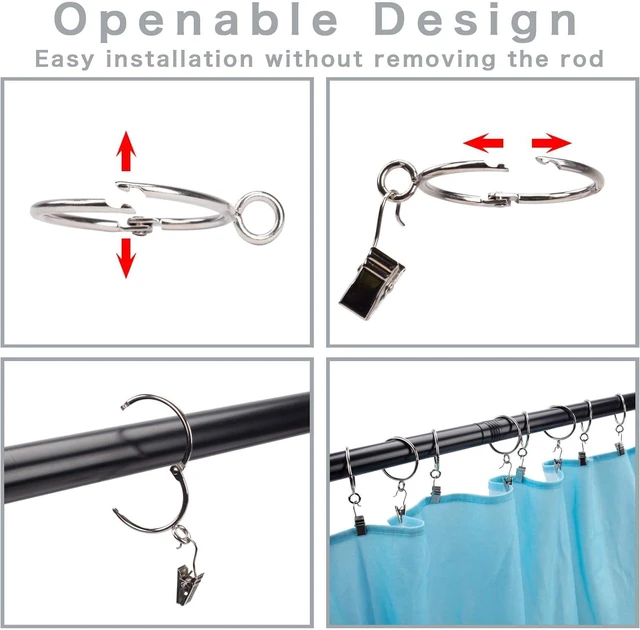 Alt view image 3 of 7 - Shower Curtain Rings 24pcs Silver, 1.5inch Heavy Duty Rustproof Metal Drapery Rings, Openable Curtain Rings with Eyelets