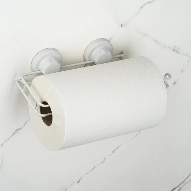 Alt view image 3 of 5 - White, Includes Optional No Drill Adhesive Mount, SUS 304 Stainless Steel Tissue Roll Hanger, Wall Mount Metal Organizer for Bathroom & Kitchen, HASKO Suction Cup Paper Towel Holder