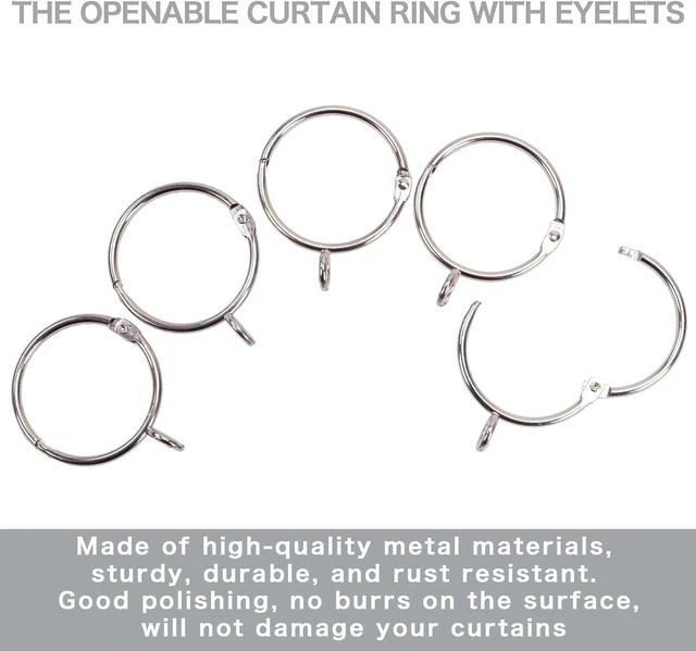 Alt view image 4 of 7 - Shower Curtain Rings 24pcs Silver, 1.5inch Heavy Duty Rustproof Metal Drapery Rings, Openable Curtain Rings with Eyelets