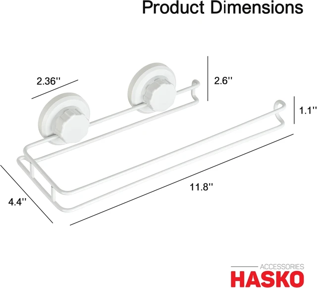 Alt view image 5 of 5 - White, Includes Optional No Drill Adhesive Mount, SUS 304 Stainless Steel Tissue Roll Hanger, Wall Mount Metal Organizer for Bathroom & Kitchen, HASKO Suction Cup Paper Towel Holder