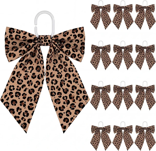 Main image of Cheetah Bathroom Decor, 12 Pcs Leopard Print Bow Shower Curtain Hook