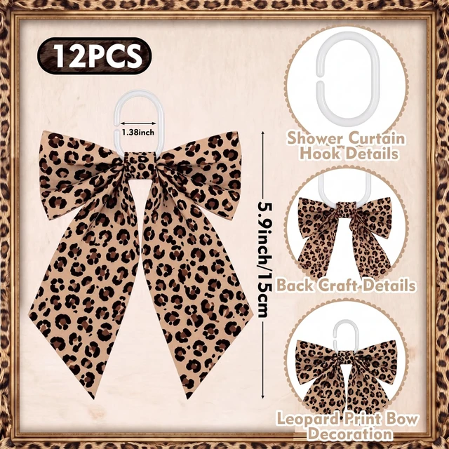 Alt view image 2 of 6 - Cheetah Bathroom Decor, 12 Pcs Leopard Print Bow Shower Curtain Hook