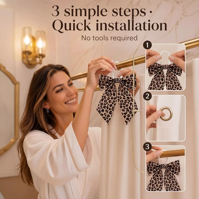 Alt view image 3 of 6 - Cheetah Bathroom Decor, 12 Pcs Leopard Print Bow Shower Curtain Hook
