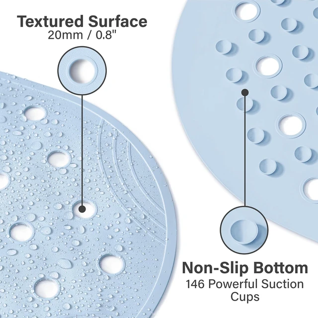 Alt view image 3 of 7 - Light Blue, Bath Tub Floor Mat with Suction Cups and Drainage Holes, 31x14 Inch, Rubber Bathtub Mat Shower Mat Non-Slip
