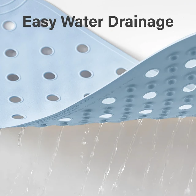 Alt view image 4 of 7 - Light Blue, Bath Tub Floor Mat with Suction Cups and Drainage Holes, 31x14 Inch, Rubber Bathtub Mat Shower Mat Non-Slip