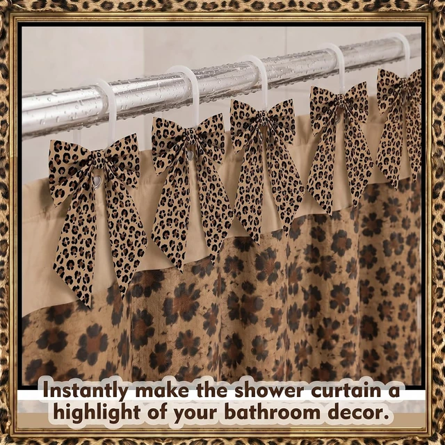 Alt view image 4 of 6 - Cheetah Bathroom Decor, 12 Pcs Leopard Print Bow Shower Curtain Hook