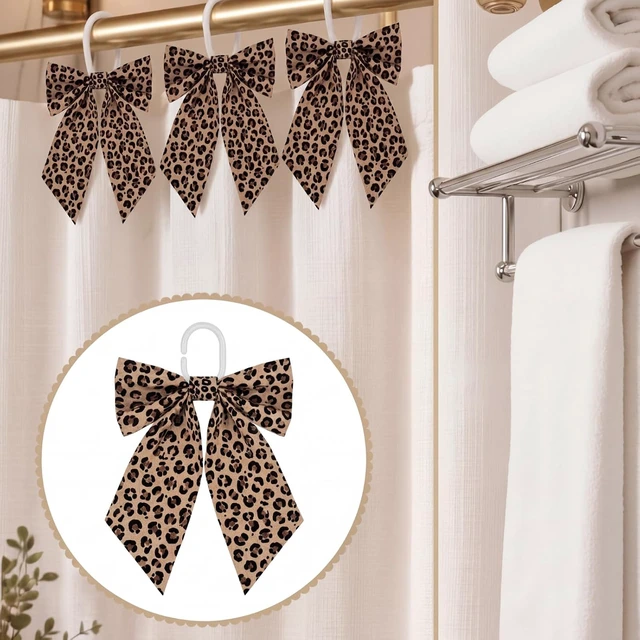 Alt view image 5 of 6 - Cheetah Bathroom Decor, 12 Pcs Leopard Print Bow Shower Curtain Hook