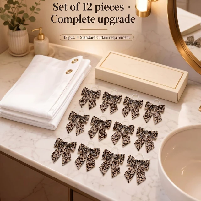 Alt view image 6 of 6 - Cheetah Bathroom Decor, 12 Pcs Leopard Print Bow Shower Curtain Hook
