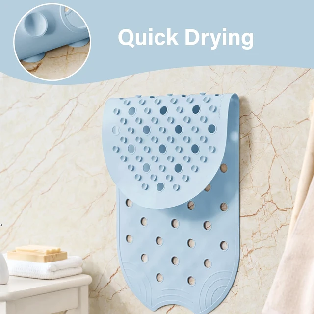 Alt view image 6 of 7 - Light Blue, Bath Tub Floor Mat with Suction Cups and Drainage Holes, 31x14 Inch, Rubber Bathtub Mat Shower Mat Non-Slip