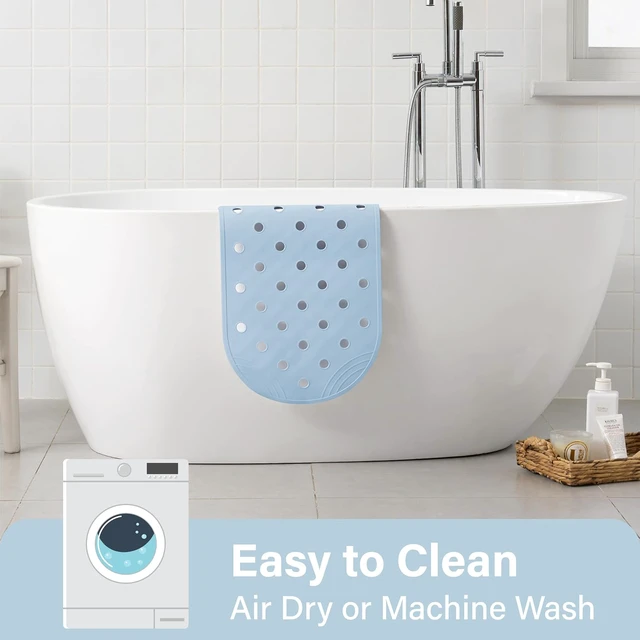 Alt view image 7 of 7 - Light Blue, Bath Tub Floor Mat with Suction Cups and Drainage Holes, 31x14 Inch, Rubber Bathtub Mat Shower Mat Non-Slip