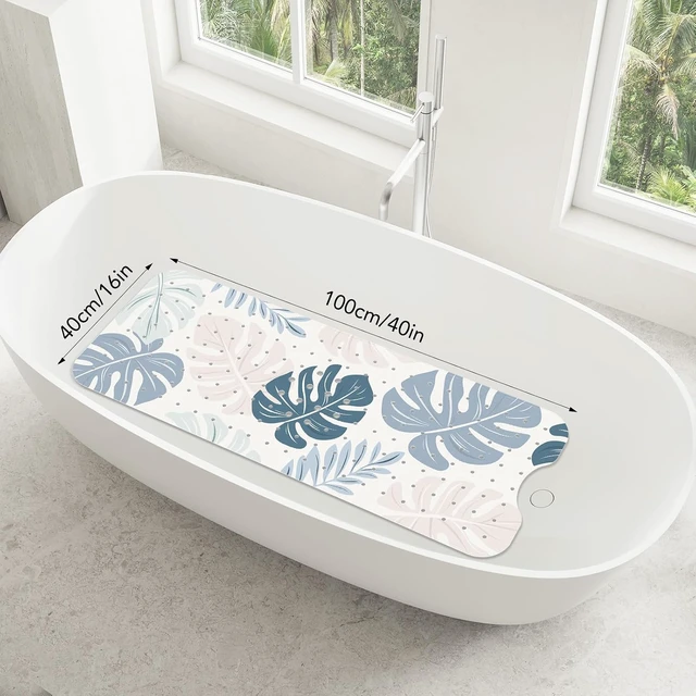 Alt view image 2 of 7 - Boho Leaves, Blue Bath Mat for Tub Non Slip-40x16 Inch