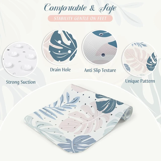 Alt view image 4 of 7 - Boho Leaves, Blue Bath Mat for Tub Non Slip-40x16 Inch