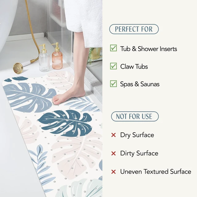 Alt view image 6 of 7 - Boho Leaves, Blue Bath Mat for Tub Non Slip-40x16 Inch