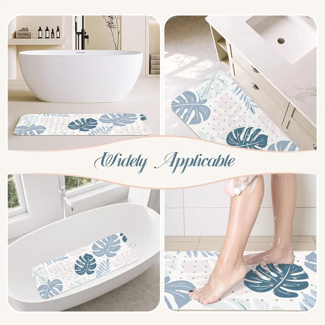 Alt view image 7 of 7 - Boho Leaves, Blue Bath Mat for Tub Non Slip-40x16 Inch