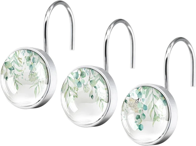 Main image of Boho Bathroom Decor, 12 Pcs Sage Green Eucalyptus Shower Curtain Hooks