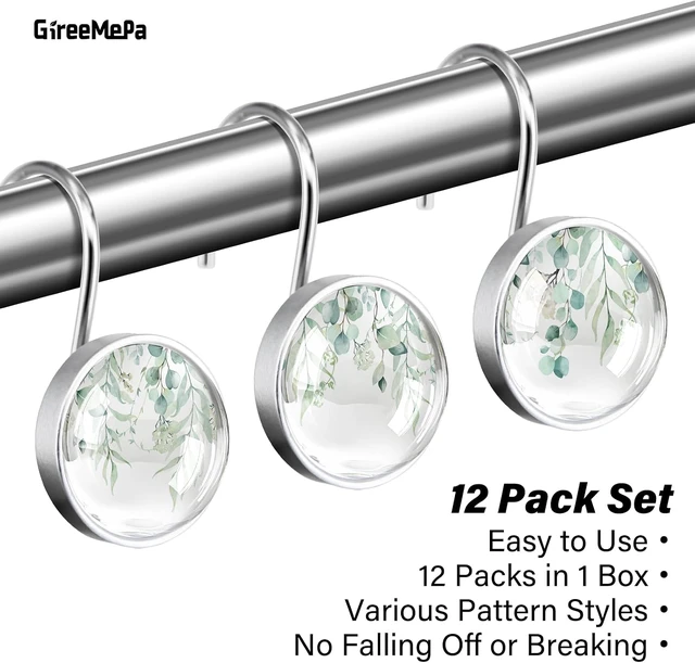 Alt view image 4 of 6 - Boho Bathroom Decor, 12 Pcs Sage Green Eucalyptus Shower Curtain Hooks