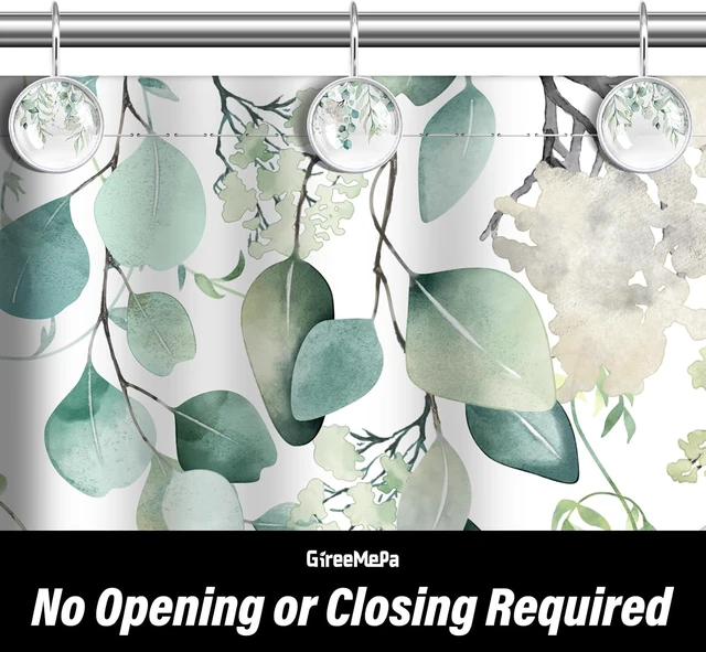 Alt view image 5 of 6 - Boho Bathroom Decor, 12 Pcs Sage Green Eucalyptus Shower Curtain Hooks