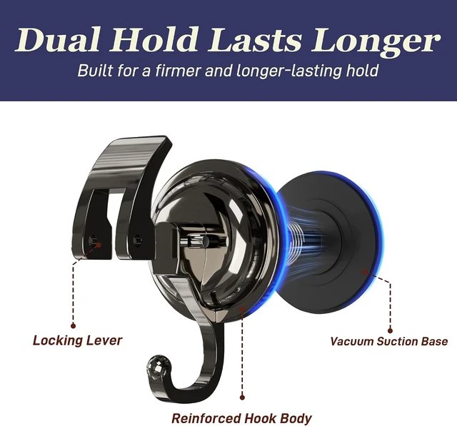 Alt view image 2 of 7 - 6 Pack, Gun Silver, Super Suction, Heavy Duty Vacuum Suction Cup Hooks