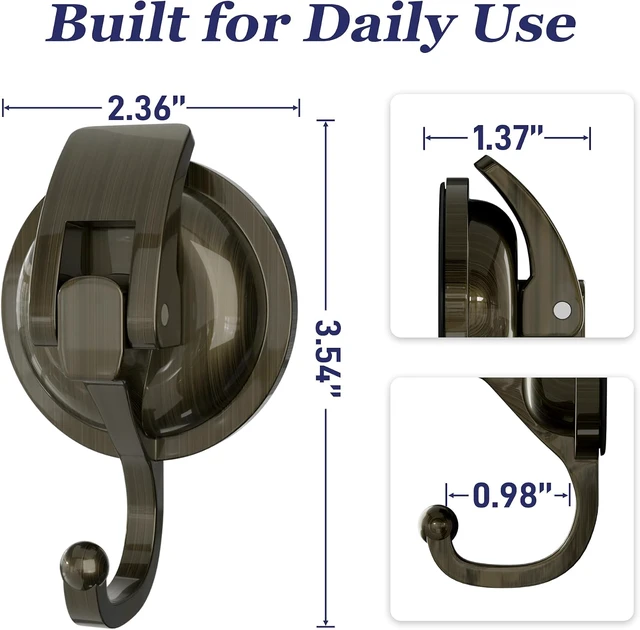 Alt view image 4 of 7 - 6 Pack, Gun Silver, Super Suction, Heavy Duty Vacuum Suction Cup Hooks