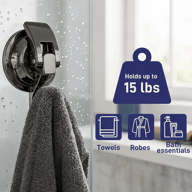 Alt view image 3 of 7 - 6 Pack, Gun Silver, Super Suction, Heavy Duty Vacuum Suction Cup Hooks