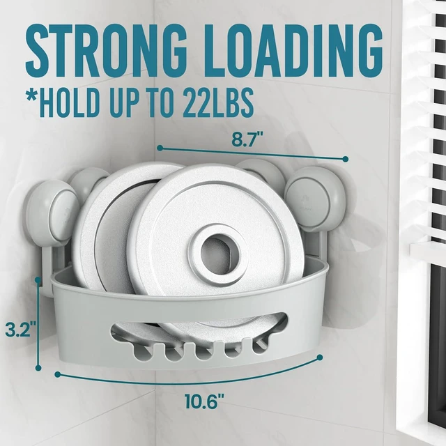 Alt view image 3 of 7 - Grey, Wall Organizer Plastic Rack, Corner Shower Caddy Suction Cups