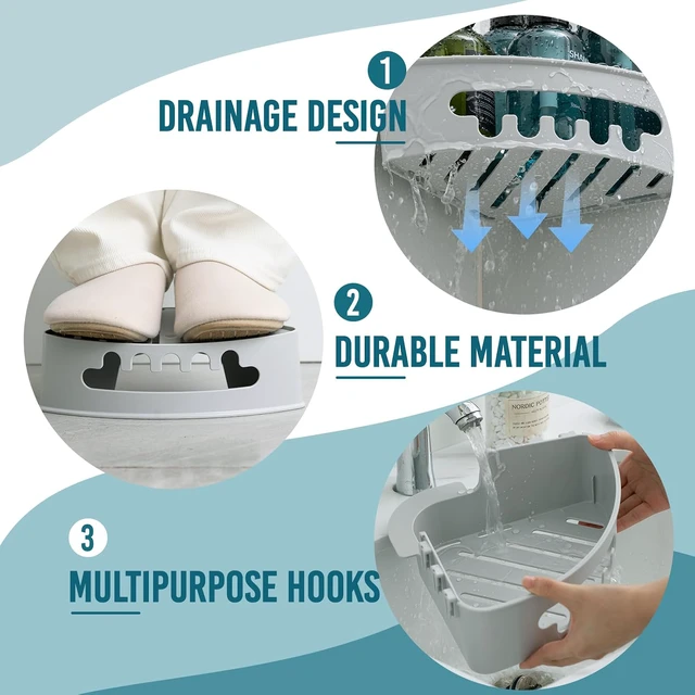 Alt view image 4 of 7 - Grey, Wall Organizer Plastic Rack, Corner Shower Caddy Suction Cups