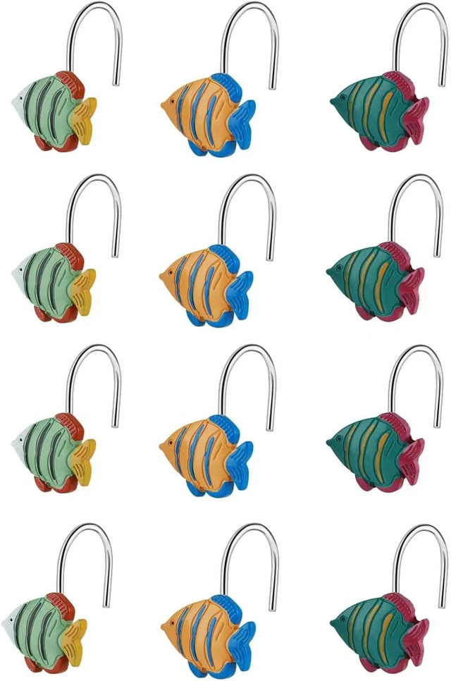 Alt view image 3 of 6 - Decorative Shower Curtain Hooks -12PCS, Fish Shower Curtain Hooks