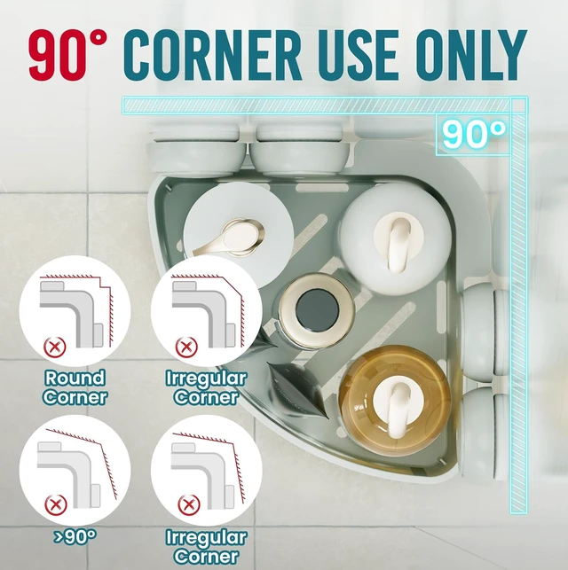 Alt view image 5 of 7 - Grey, Wall Organizer Plastic Rack, Corner Shower Caddy Suction Cups