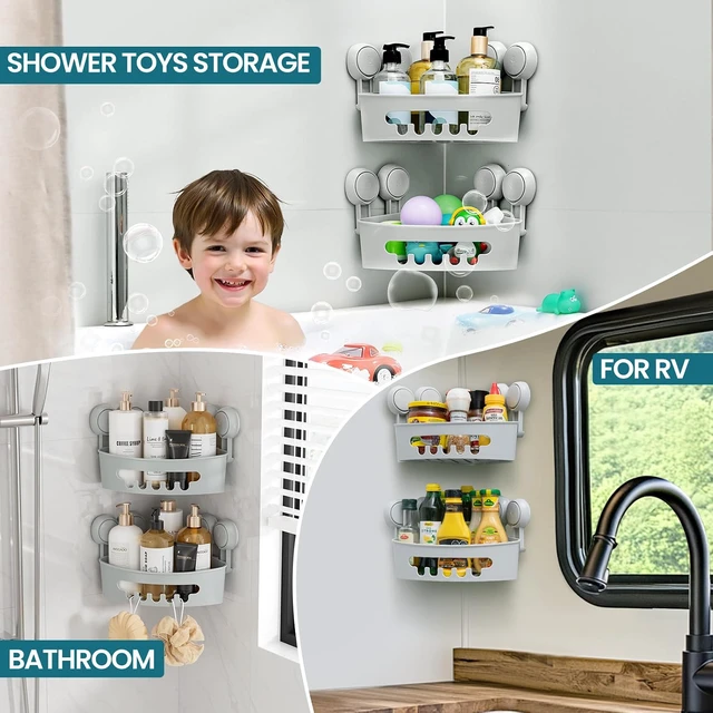 Alt view image 6 of 7 - Grey, Wall Organizer Plastic Rack, Corner Shower Caddy Suction Cups