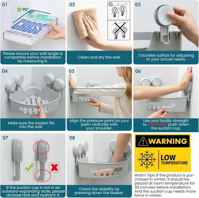 Alt view image 7 of 7 - Grey, Wall Organizer Plastic Rack, Corner Shower Caddy Suction Cups