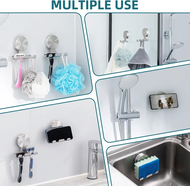 Alt view image 5 of 7 - Silver, 2 Pack Heavy-Duty Suction Cup Razor Holder for Shower