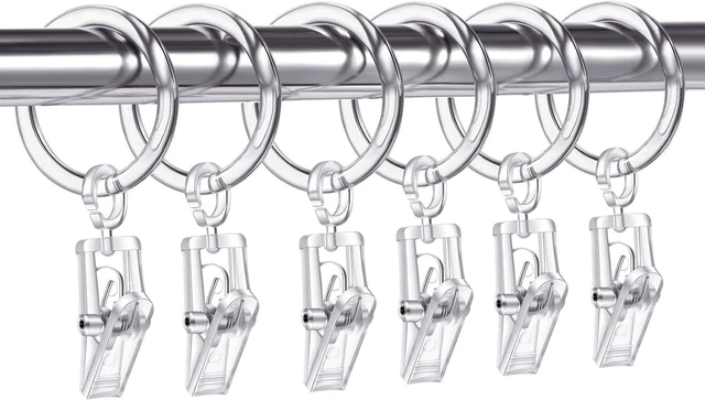 Main image of 30 mm(Clear), 30 Pieces Plastic Curtain Rings with 30 Piece Clips Shower Curtain Rod Clip Rings