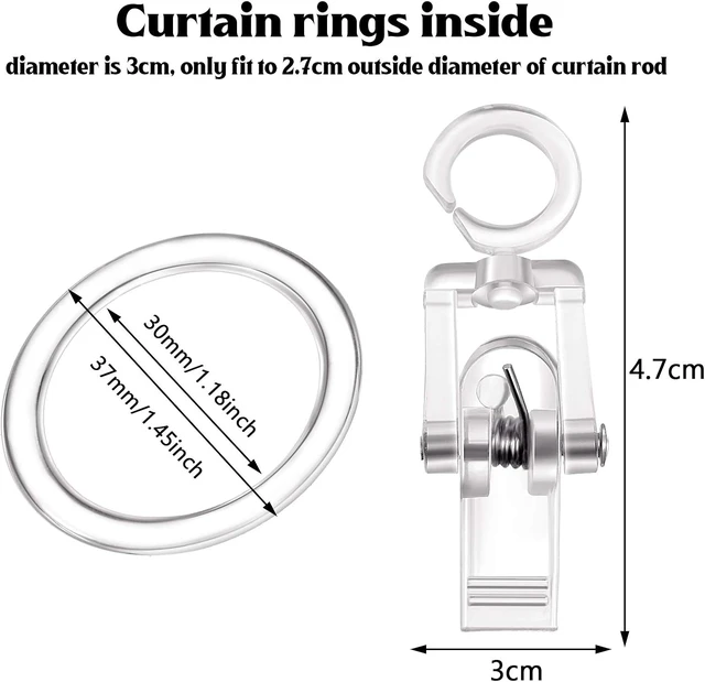 Alt view image 2 of 7 - 30 mm(Clear), 30 Pieces Plastic Curtain Rings with 30 Piece Clips Shower Curtain Rod Clip Rings