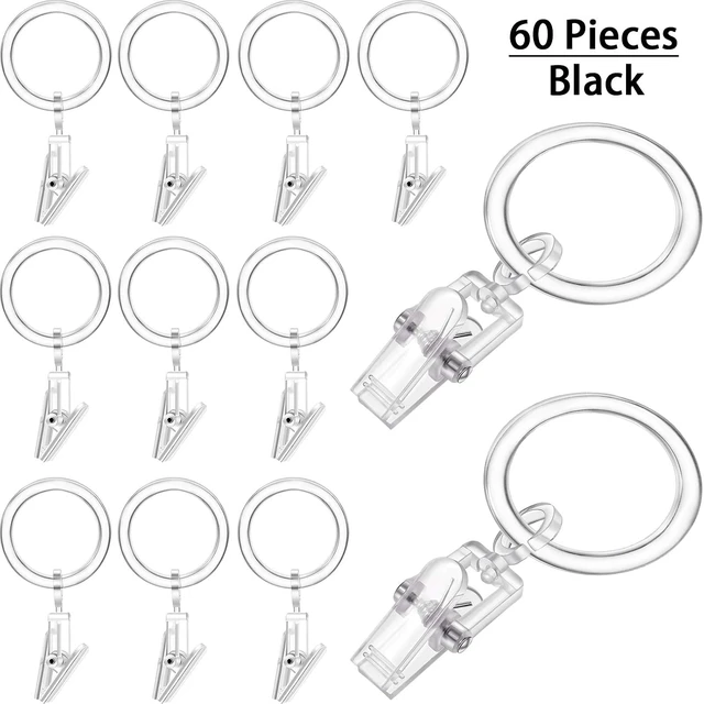 Alt view image 3 of 7 - 30 mm(Clear), 30 Pieces Plastic Curtain Rings with 30 Piece Clips Shower Curtain Rod Clip Rings