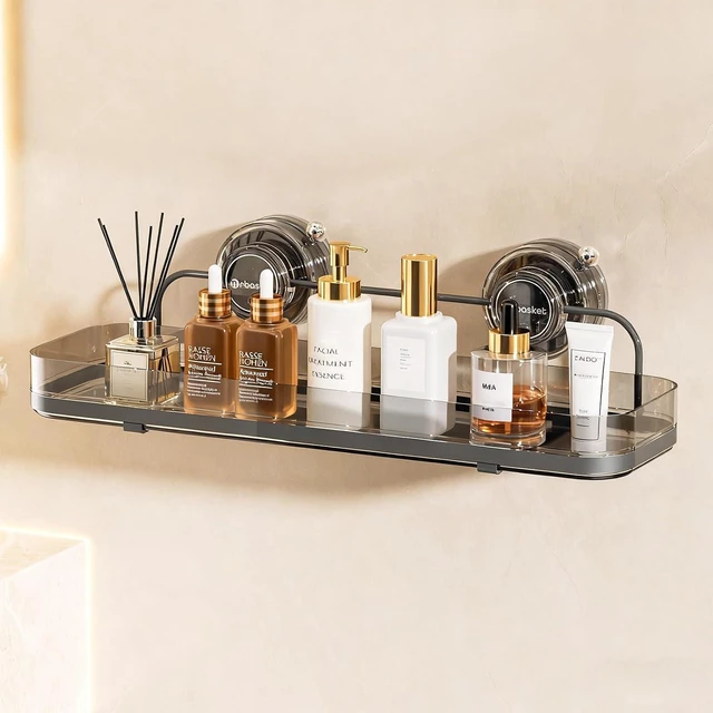 Main image of Black, Removable Shelves for Inside the Shower, Wall Mounted No Drilling Bathroom Shower Organizers Storage Rack, Suction Cup Shower Caddy