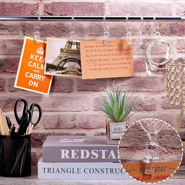 Alt view image 5 of 7 - 30 mm(Clear), 30 Pieces Plastic Curtain Rings with 30 Piece Clips Shower Curtain Rod Clip Rings
