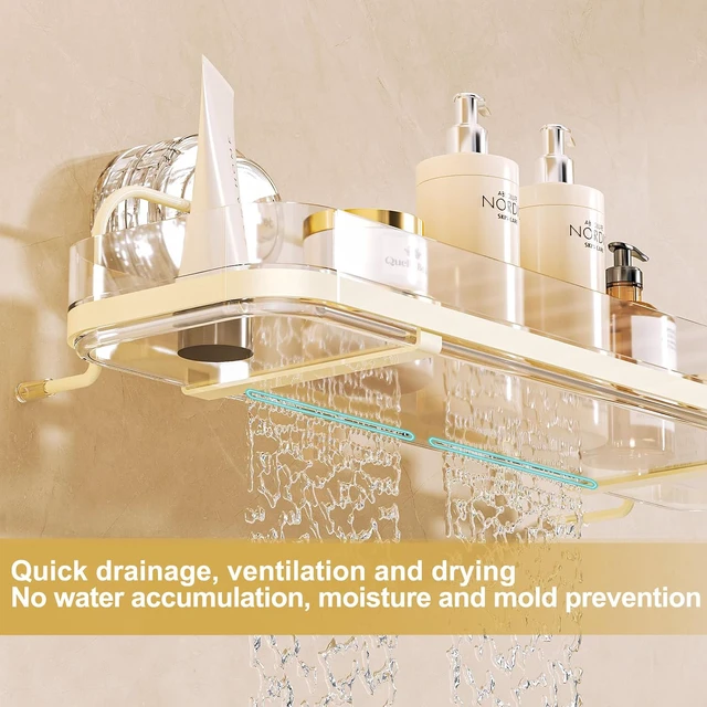 Alt view image 3 of 7 - Black, Removable Shelves for Inside the Shower, Wall Mounted No Drilling Bathroom Shower Organizers Storage Rack, Suction Cup Shower Caddy